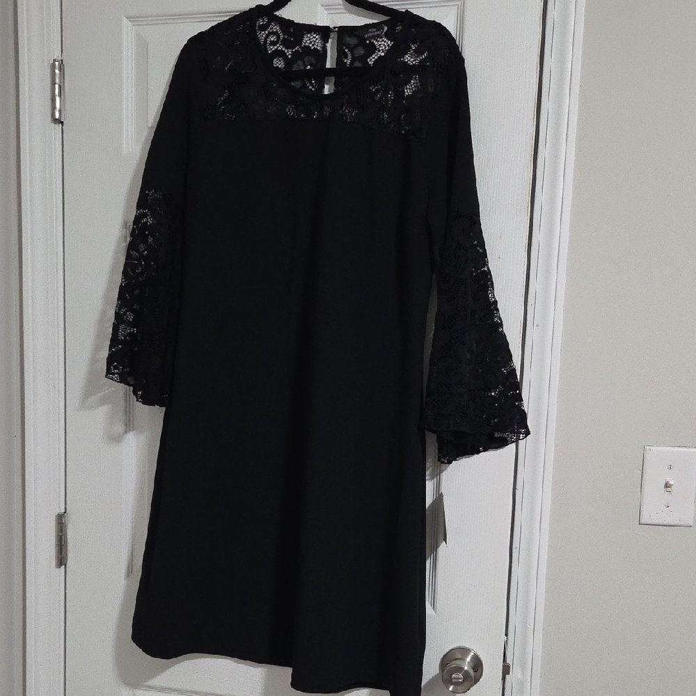Mlle Gabrielle Black Long Sleeve Dress with Lace